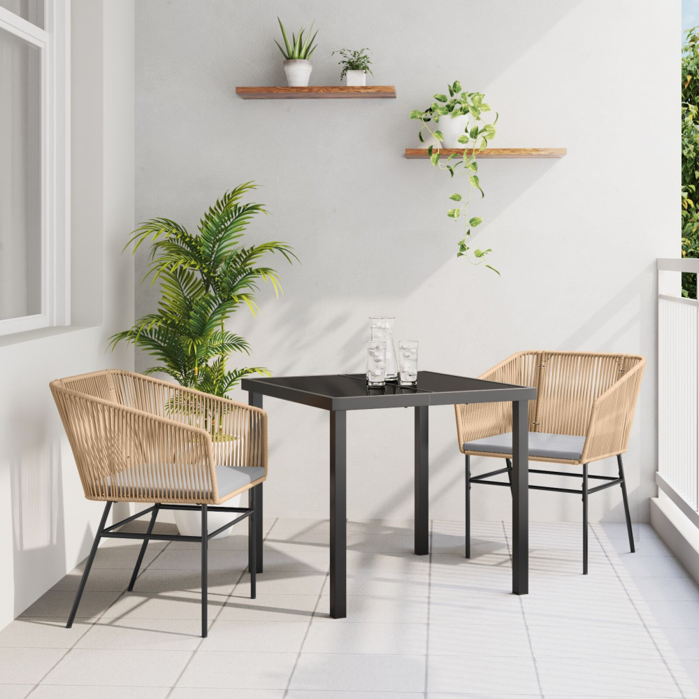 Produktbild för Trädgårdsmöbelset med kudde 3 pcs Brun Pulverlackerat stål