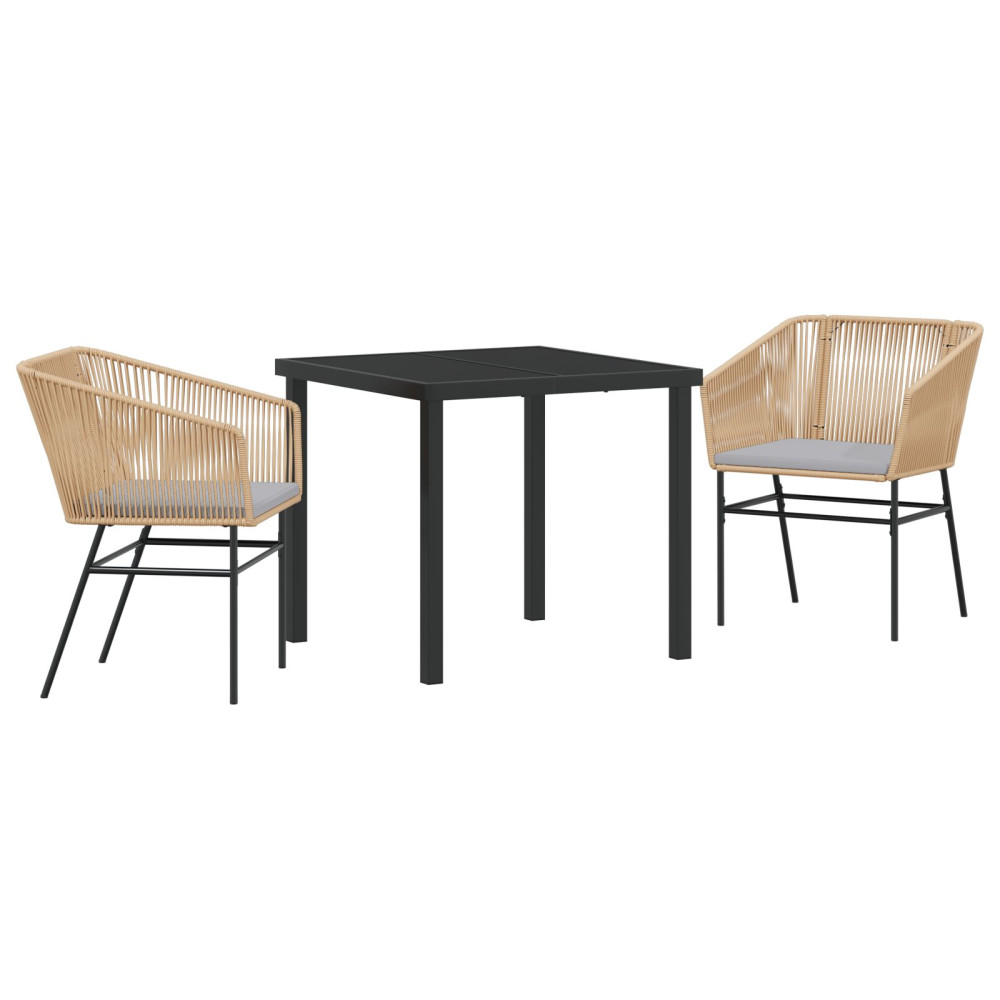 Produktbild för Trädgårdsmöbelset med kudde 3 pcs Brun Pulverlackerat stål