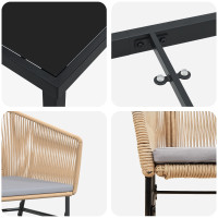 Produktbild för Trädgårdsmöbelset med kudde 3 pcs Brun Pulverlackerat stål