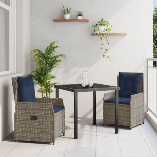 vidaXL Trädgårdsmöbelset med kudde 3 pcs Grå Poly rattan