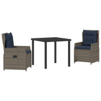 Produktbild för Trädgårdsmöbelset med kudde 3 pcs Grå Poly rattan