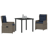 Produktbild för Trädgårdsmöbelset med kudde 3 pcs Grå Poly rattan
