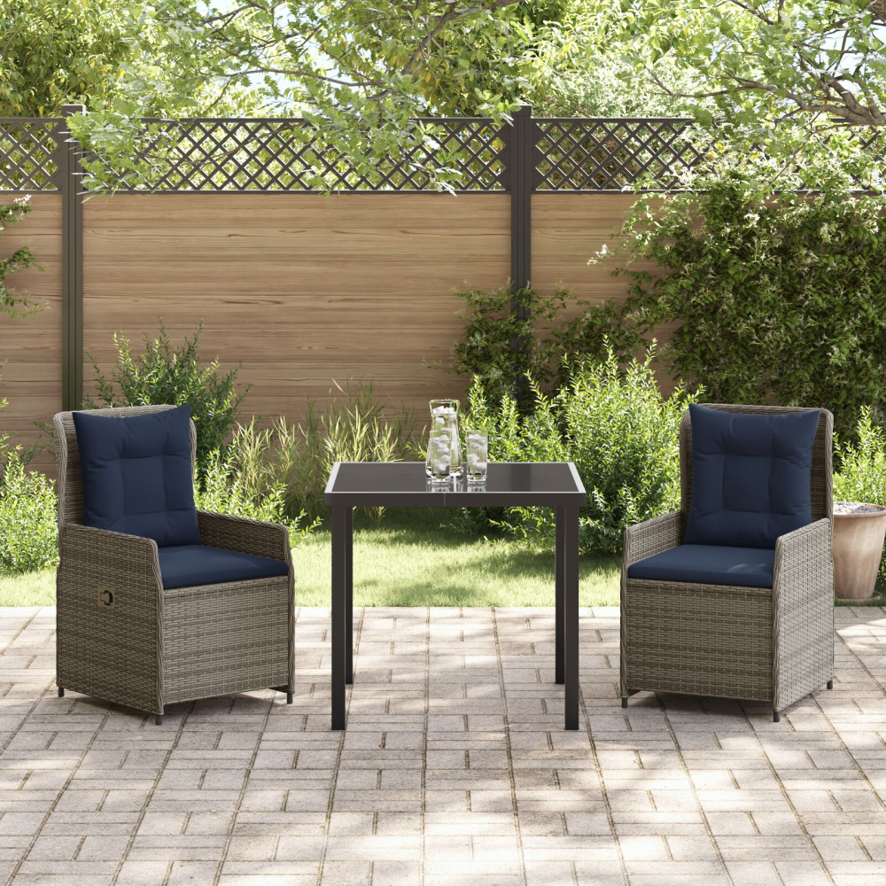 Produktbild för Trädgårdsmöbelset med kudde 3 pcs Grå Poly rattan