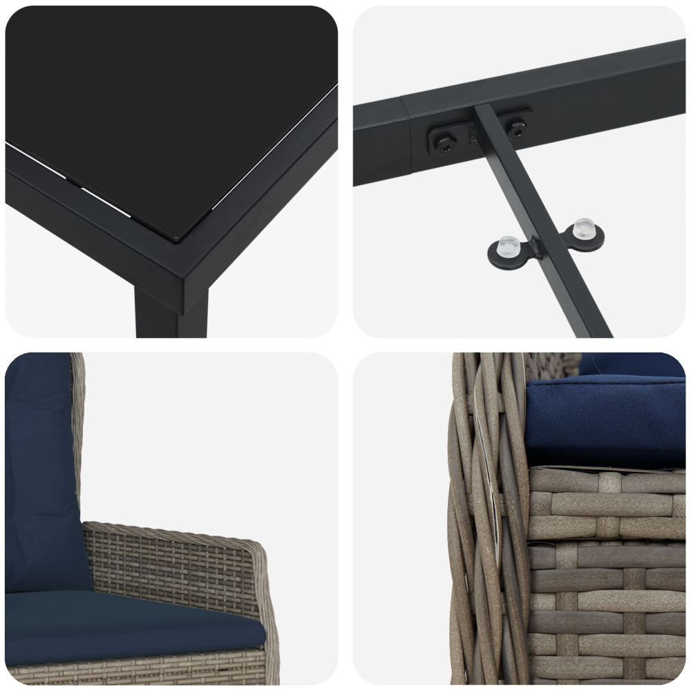 Produktbild för Trädgårdsmöbelset med kudde 3 pcs Grå Poly rattan