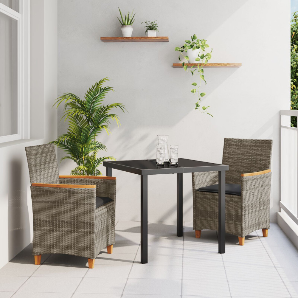 Produktbild för Trädgårdsmöbelset 3 pcs Grå konstrotting