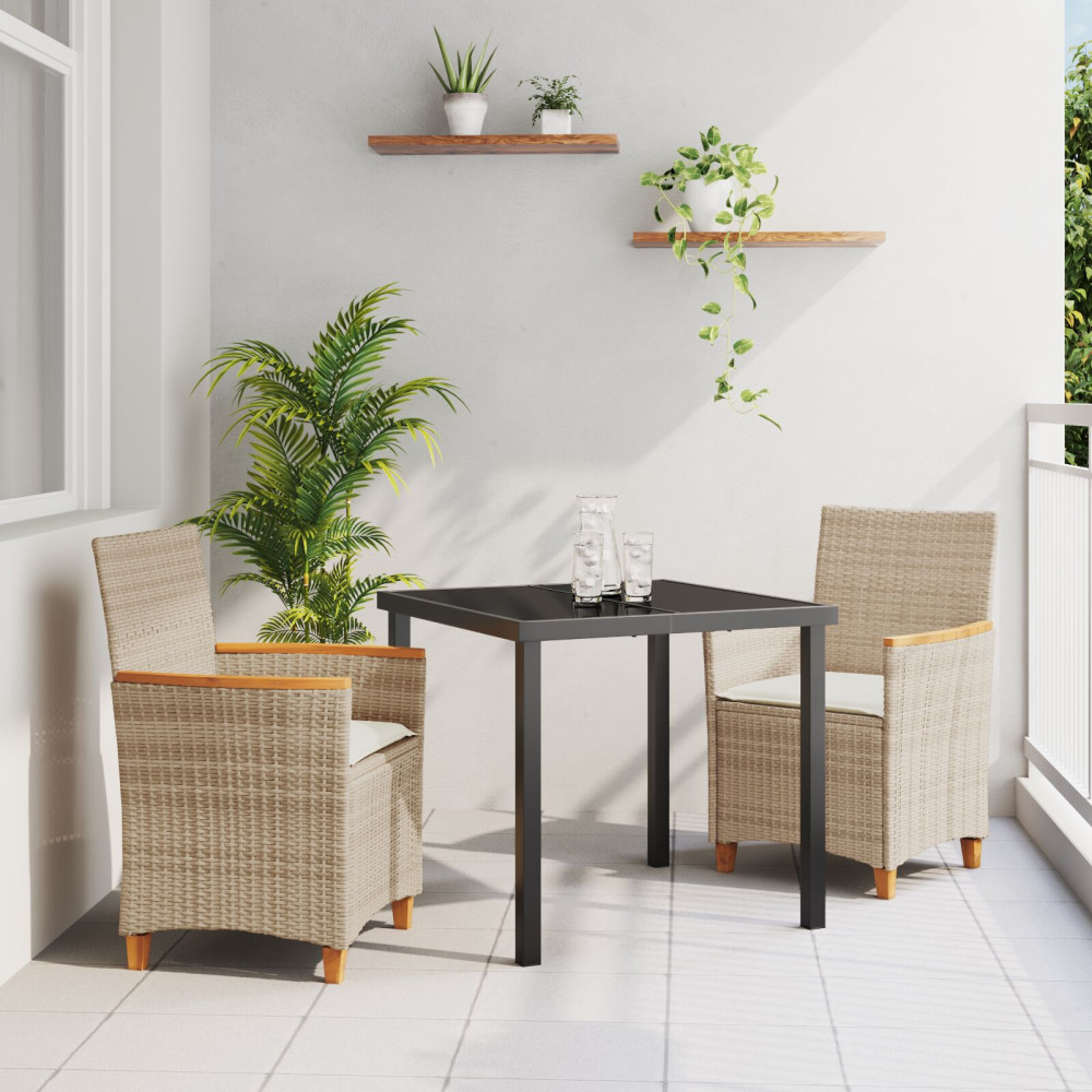 Produktbild för Trädgårdsmöbelset 3 pcs Beige konstrotting