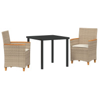 Produktbild för Trädgårdsmöbelset 3 pcs Beige konstrotting