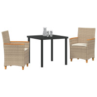 Produktbild för Trädgårdsmöbelset 3 pcs Beige konstrotting
