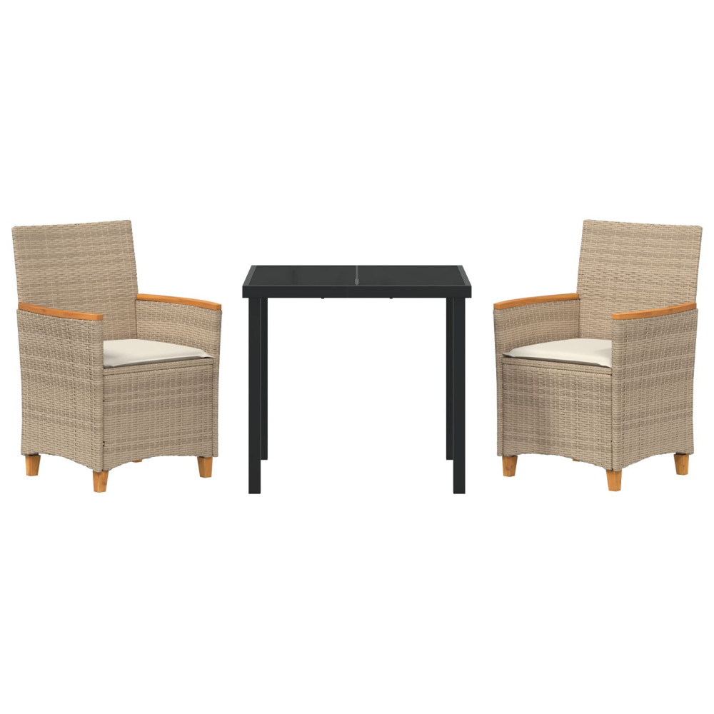 Produktbild för Trädgårdsmöbelset 3 pcs Beige konstrotting