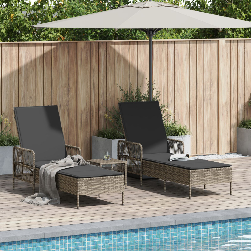 Produktbild för Solstol 3 pcs Grå och mörkgrå 55 x 200 x 92 cm konstrotting