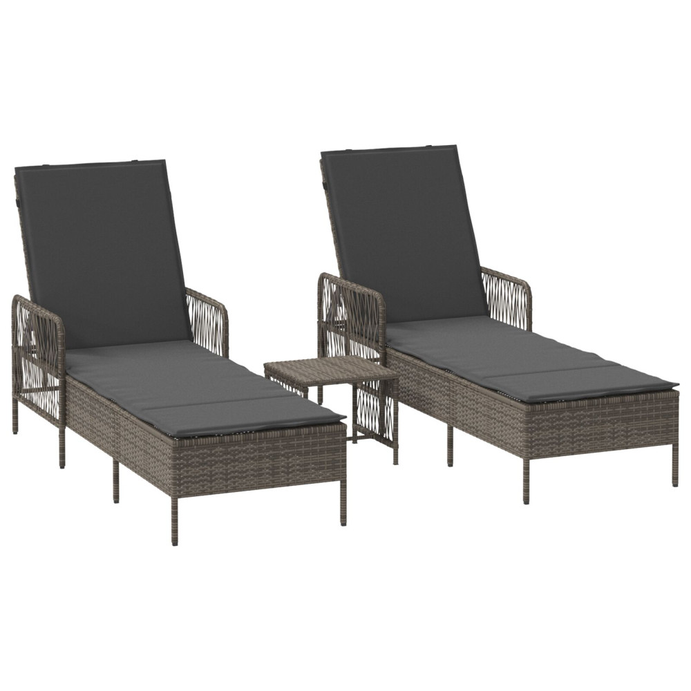Produktbild för Solstol 3 pcs Grå och mörkgrå 55 x 200 x 92 cm konstrotting
