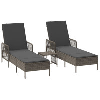 Produktbild för Solstol 3 pcs Grå och mörkgrå 55 x 200 x 92 cm konstrotting