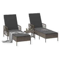 Produktbild för Solstol 3 pcs Grå och mörkgrå 55 x 200 x 92 cm konstrotting