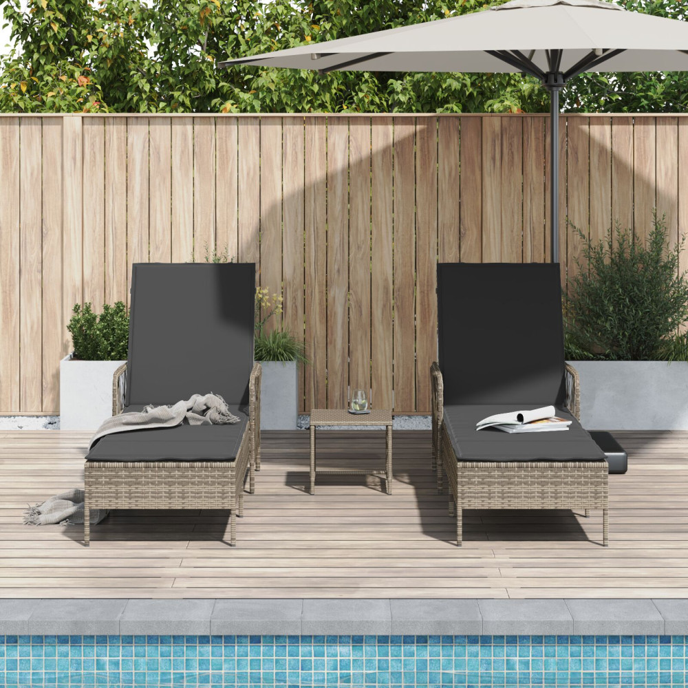 Produktbild för Solstol 3 pcs Grå och mörkgrå 55 x 200 x 92 cm konstrotting
