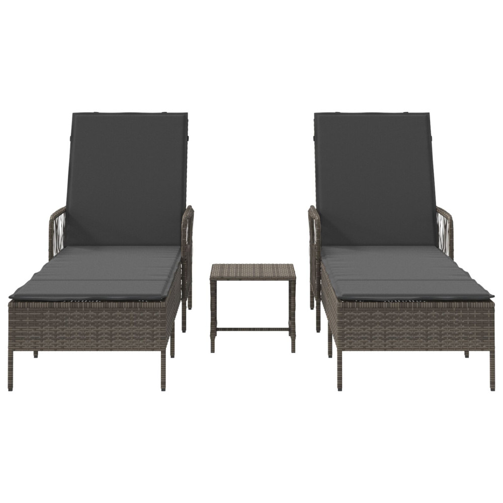 Produktbild för Solstol 3 pcs Grå och mörkgrå 55 x 200 x 92 cm konstrotting