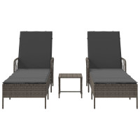Produktbild för Solstol 3 pcs Grå och mörkgrå 55 x 200 x 92 cm konstrotting