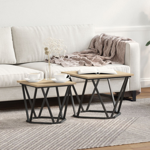 vidaXL Sidobordsset 2 pcs Sonoma-ek Konstruerat trä och stål