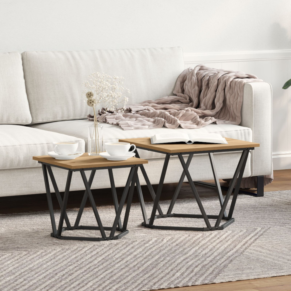 Produktbild för Sidobordsset 2 pcs Artisan Ek Konstruerat trä och stål