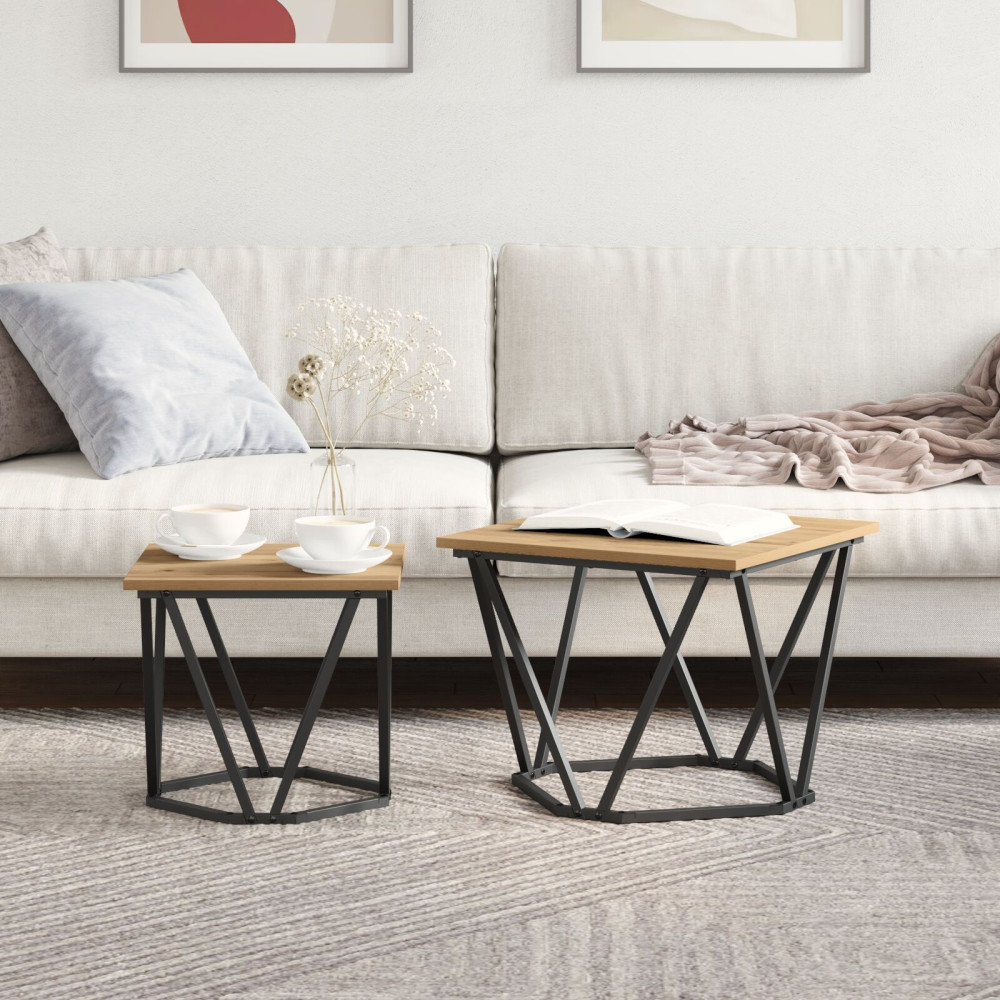 Produktbild för Sidobordsset 2 pcs Artisan Ek Konstruerat trä och stål