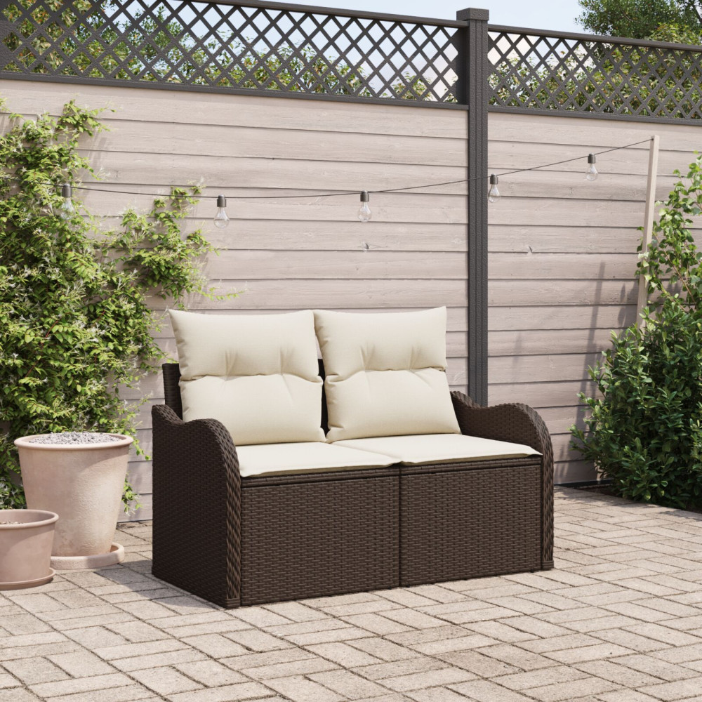 Produktbild för Trädgårdsoffa med kudde Brun 121 x 62 x 69cm konstrotting