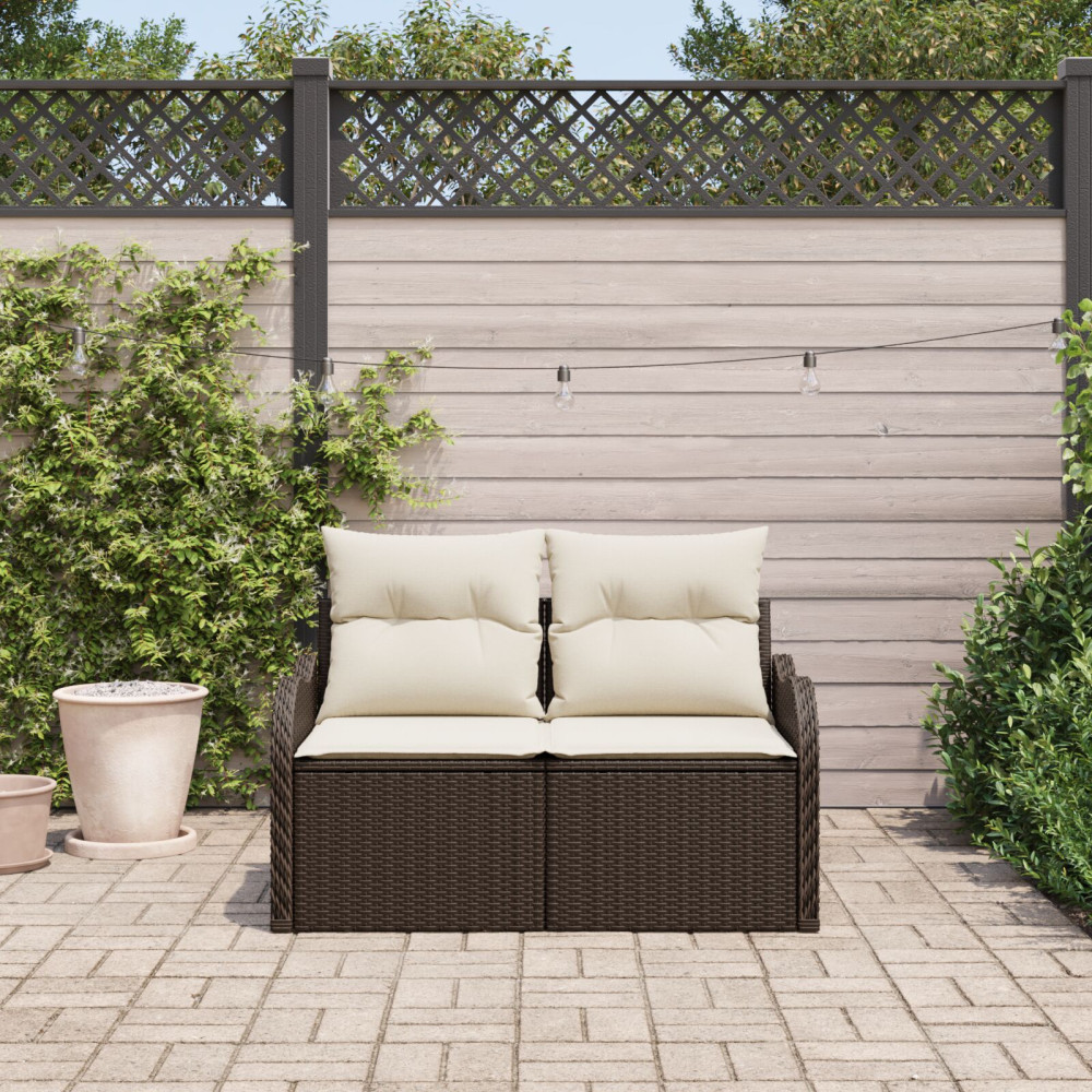Produktbild för Trädgårdsoffa med kudde Brun 121 x 62 x 69cm konstrotting