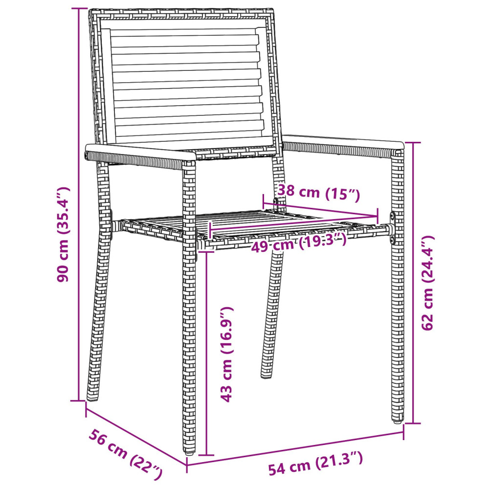 Produktbild för Trädgårds stapelbara stolar 2 pcs Brun och Grå 54 x 56 x 90 cm