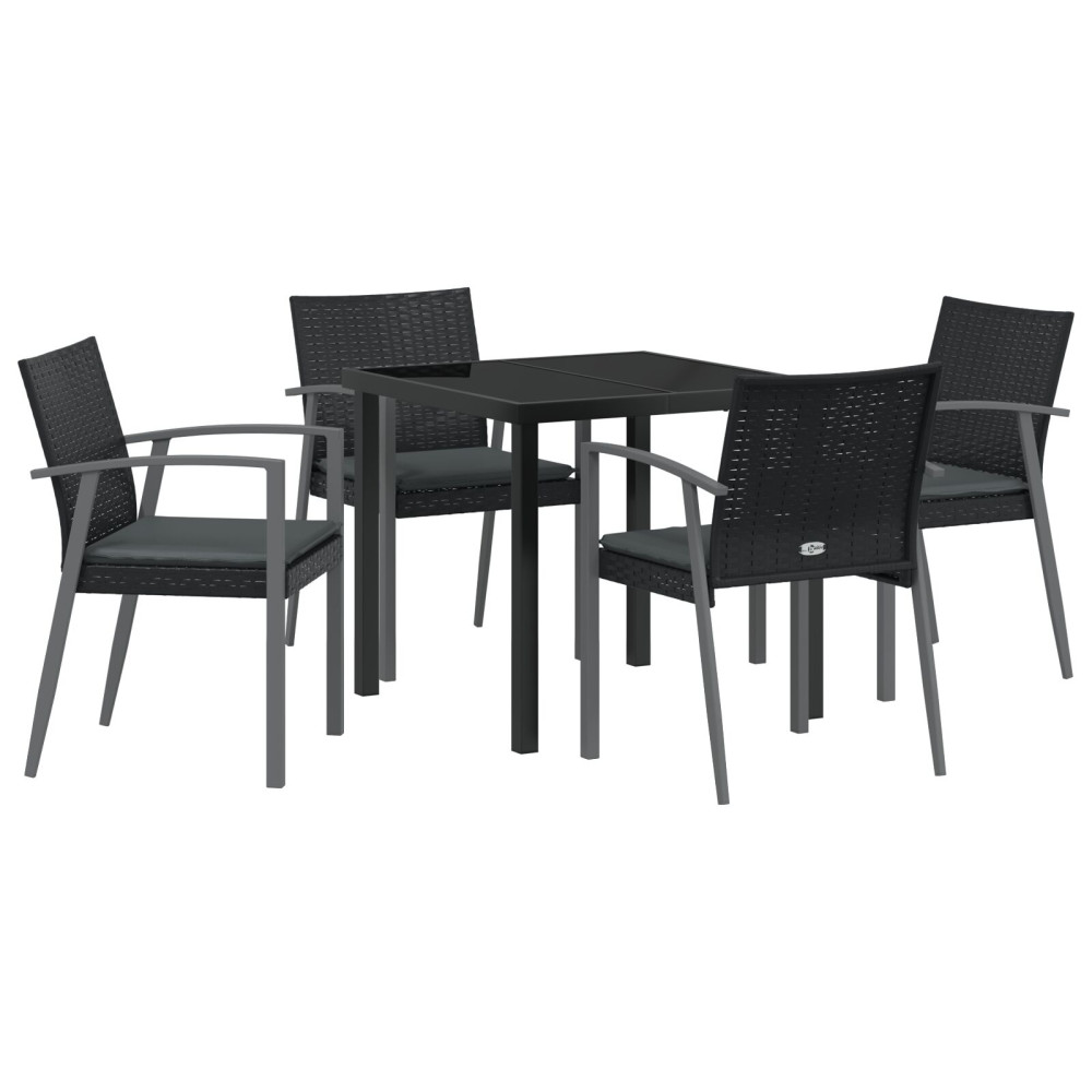 Produktbild för Trädgårdsmöbelset 5 pcs Svart och Grå PE Rattan