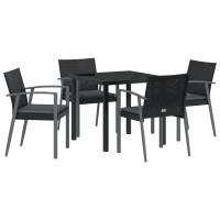 Produktbild för Trädgårdsmöbelset 5 pcs Svart och Grå PE Rattan