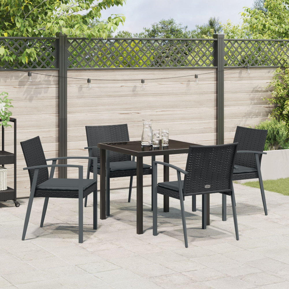 Produktbild för Trädgårdsmöbelset 5 pcs Svart och Grå PE Rattan