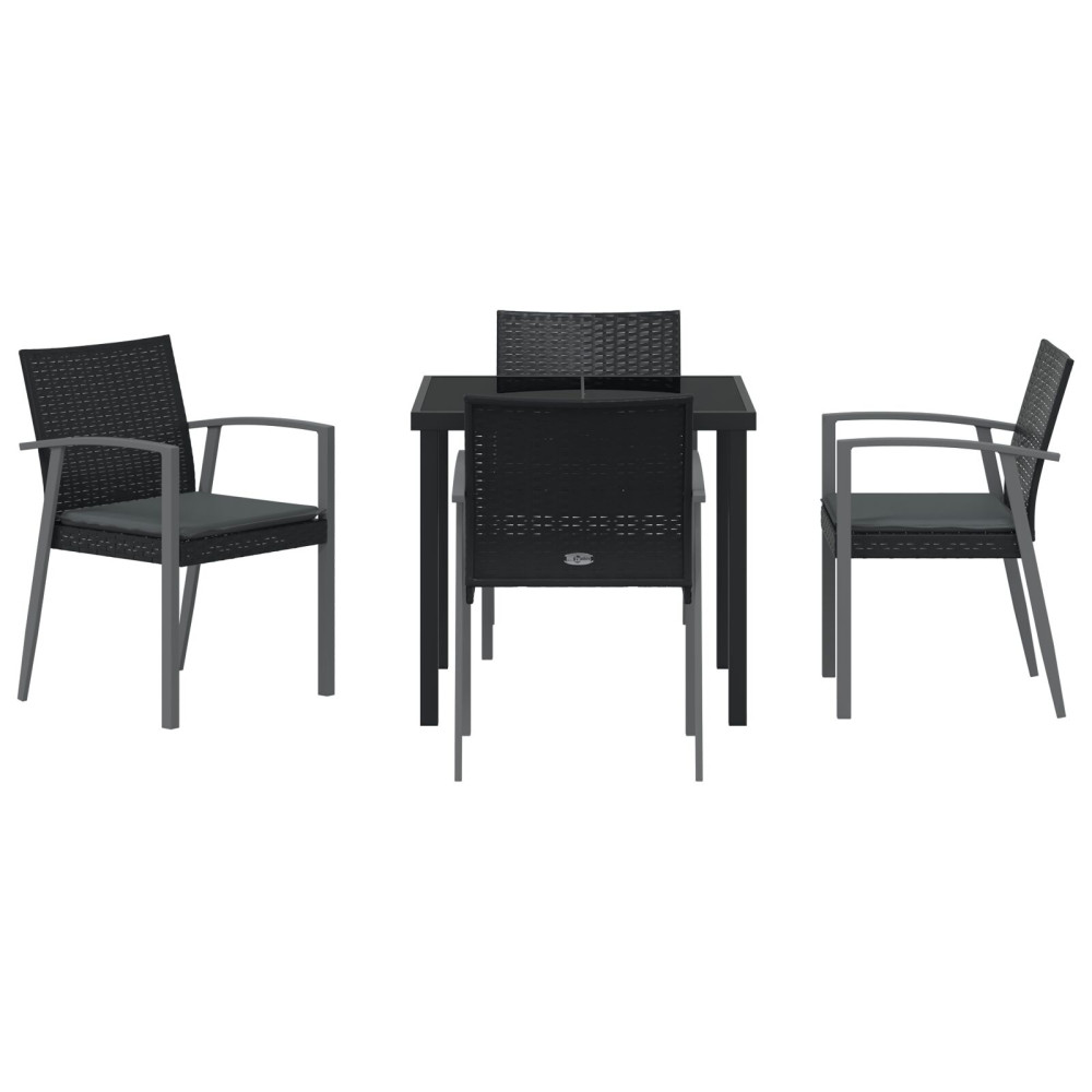 Produktbild för Trädgårdsmöbelset 5 pcs Svart och Grå PE Rattan