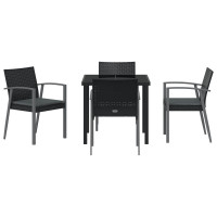 Produktbild för Trädgårdsmöbelset 5 pcs Svart och Grå PE Rattan