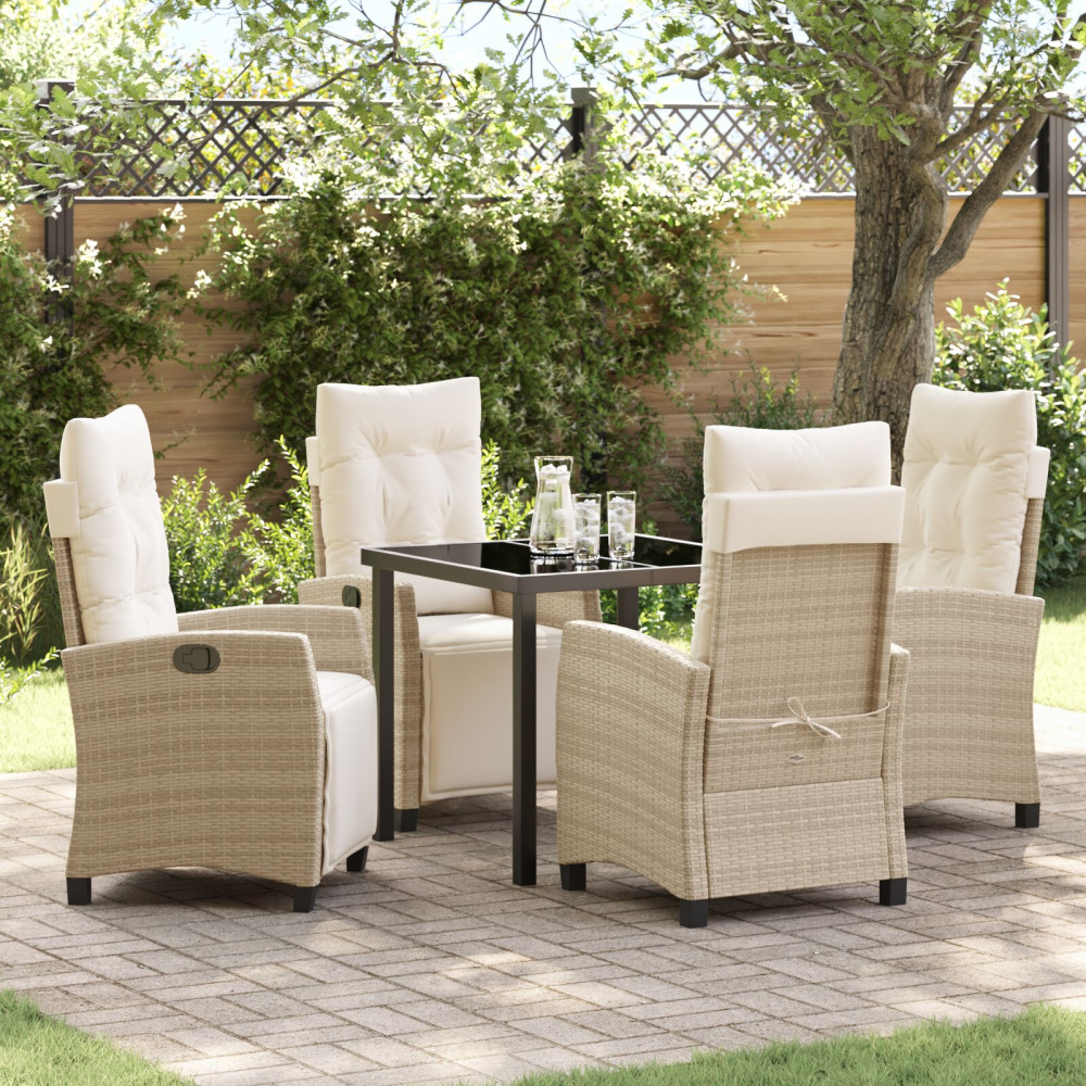 Produktbild för Trädgårdsmöbelset med kudde 5 pcs Beige konstrotting
