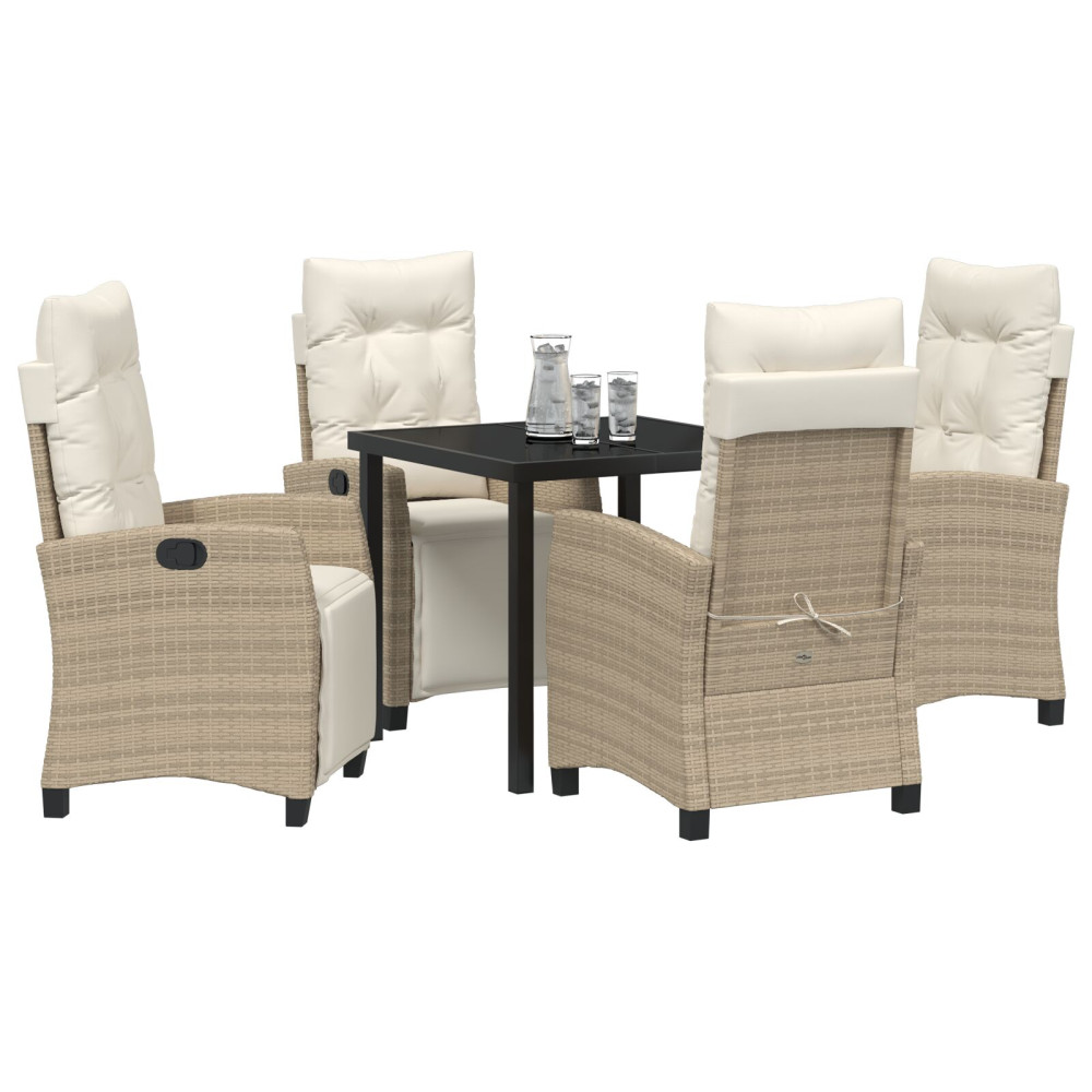 Produktbild för Trädgårdsmöbelset med kudde 5 pcs Beige konstrotting