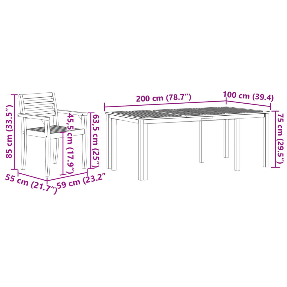 Produktbild för Trädgårdsmöbelset 9 pcs Brun Massivt Akaciaträ