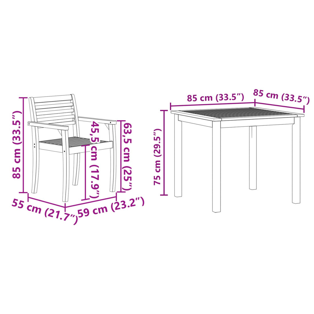 Produktbild för Trädgårdsmöbelset 5 pcs Brun Massivt Akaciaträ