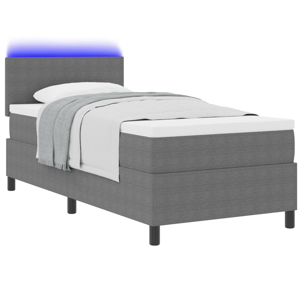 Produktbild för LED Box Säng Ljusgrå och vit. 80 x 200 cm Kordread tyg