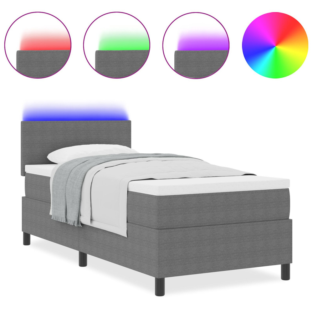 Produktbild för LED Box Säng Ljusgrå och vit. 80 x 200 cm Kordread tyg