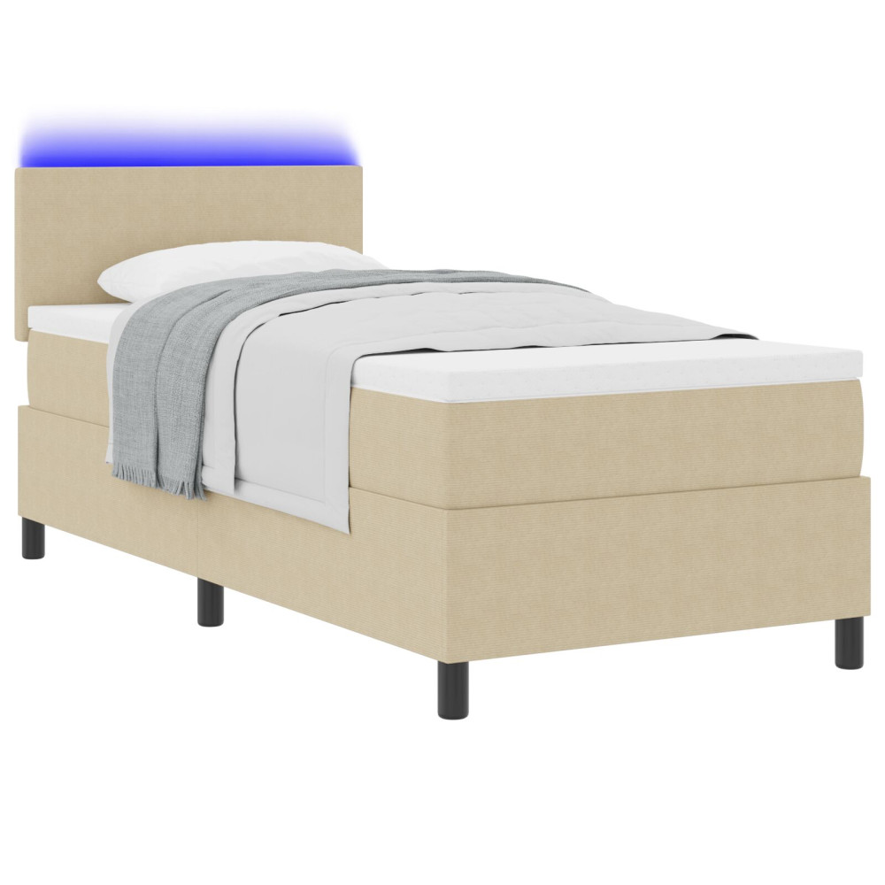 Produktbild för LED Box Säng Ljusgrå och vit. 80 x 200 cm Kordread tyg
