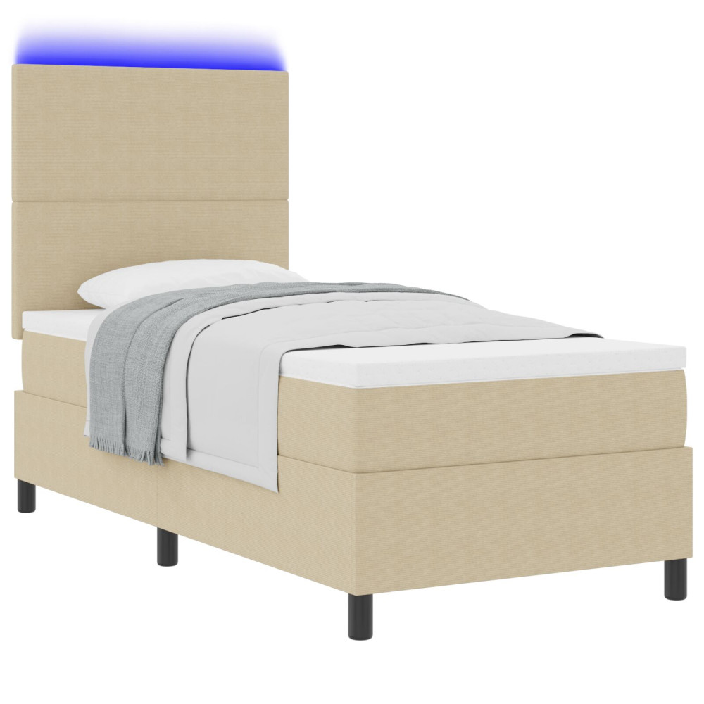 Produktbild för LED Box Säng Ljusgrå och vit. 80 x 200 cm Kordread tyg