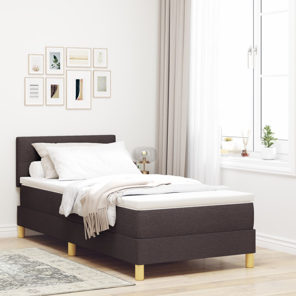 Produktbild för Bäddfjäder med kudde med huvudgavel Mörkbrun 90 x 190 cm tyg