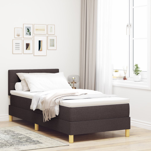 vidaXL Bäddfjäder med kudde med huvudgavel Mörkbrun 90 x 190 cm tyg