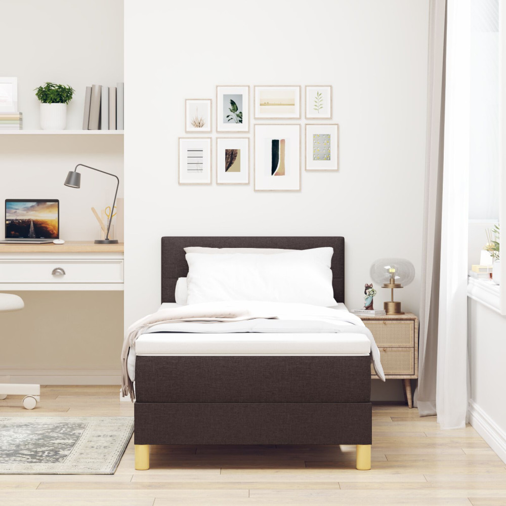 Produktbild för Bäddfjäder med kudde med huvudgavel Mörkbrun 90 x 190 cm tyg