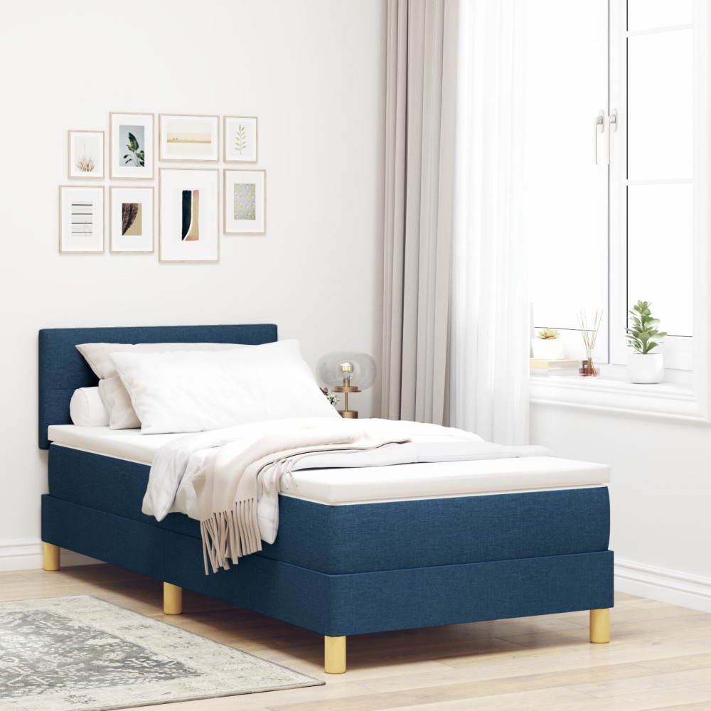 Produktbild för Bäddfjäder med kudde med huvudgavel Blå 90 x 190 cm tyg
