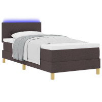 Produktbild för LED Box Säng med LED-ljusslingor Mörkbrun 90 x 190 cm tyg
