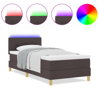 Produktbild för LED Box Säng med LED-ljusslingor Mörkbrun 90 x 190 cm tyg