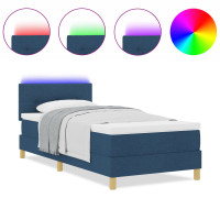 Produktbild för LED Box Säng med LED-ljusslingor Blå 90 x 190 cm tyg