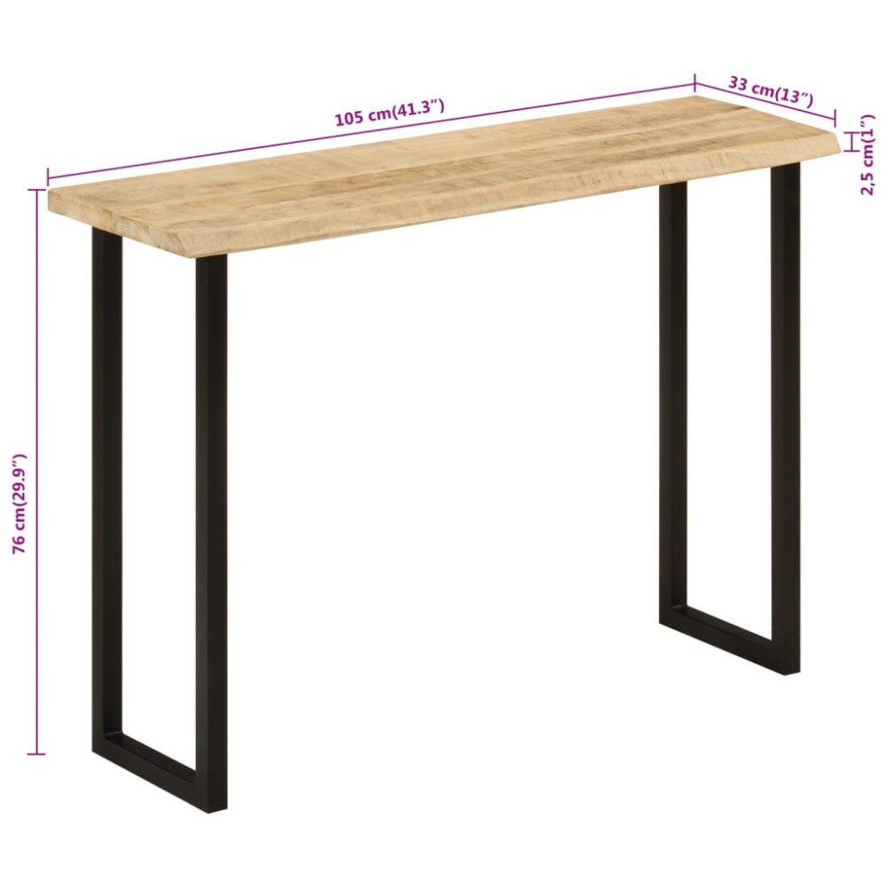 Produktbild för Avlastningsbord med levande kant 105x33x76 cm massivt mangoträ