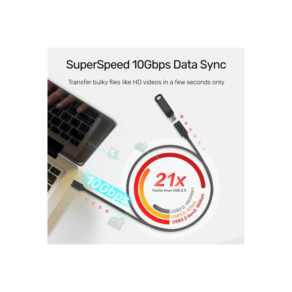 Produktbild för Unitek C14086BK - USB typ C-förlängningskabel - USB-C till USB-C - 50 cm