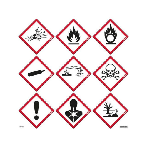 SYSTEMTEXT Skylt Faropiktogram CLP 9st 85x85mm