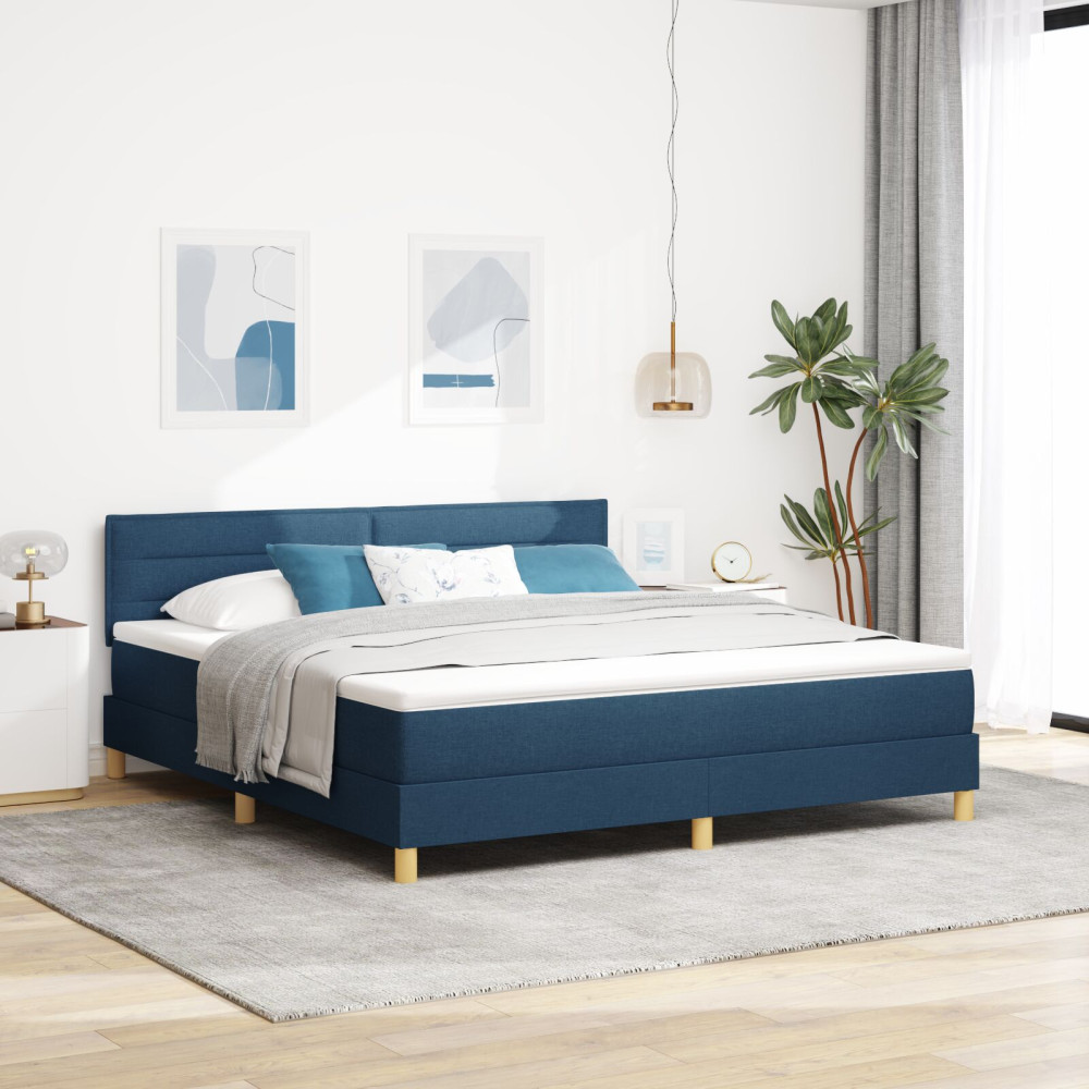 Produktbild för Bäddfjäder med kudde med huvudgavel Blå 180 x 200 cm tyg